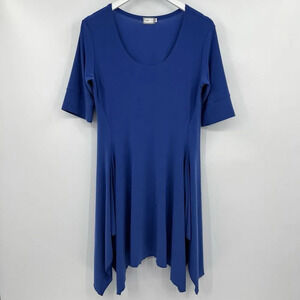 Sympli Tunic Dress Asymmetrical Shark Bite Hem Short Sleeve Stretch Blue Size 10